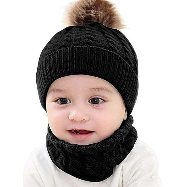Winter Baby Beanie Children Earflap Cap Wool Hat Natural Real Fur Pom Pom Hat